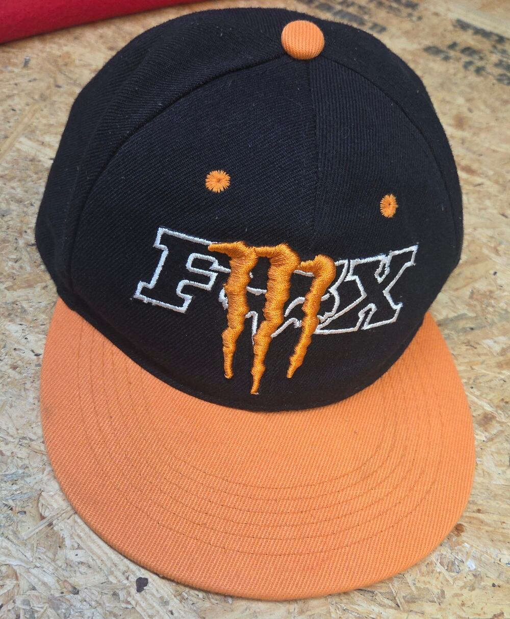 Vintage Fox Racing x Monster Energy Hat Black Orange Snapback Cap Y2K Motocross